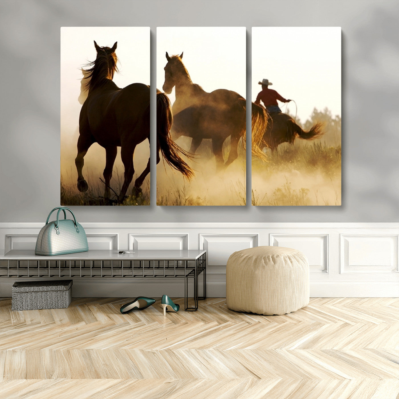 MGV-CV-48X32-3P - Horses and Cowboys Wall Art Canvas Print