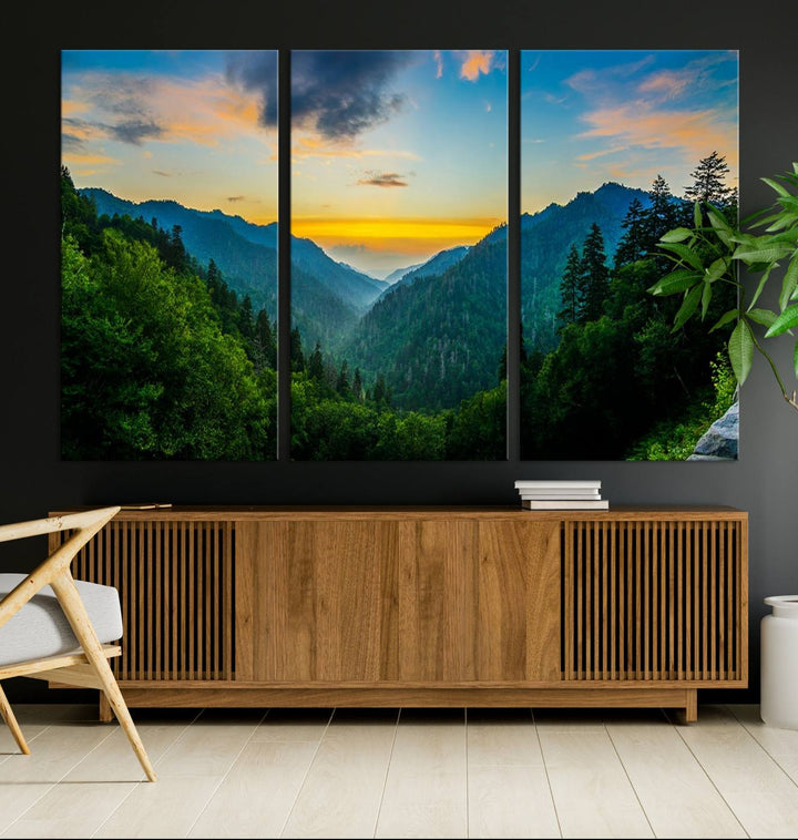 The Glamorous Landscape Canvas Wall Art is featured in the dining room.