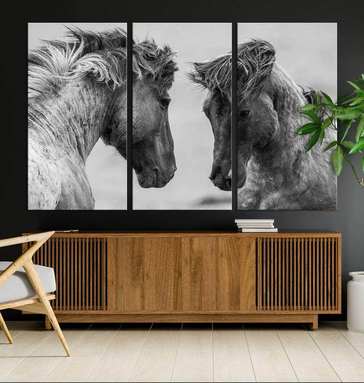 The White Horses Wall Art Canvas Print adorns the dining area wall.