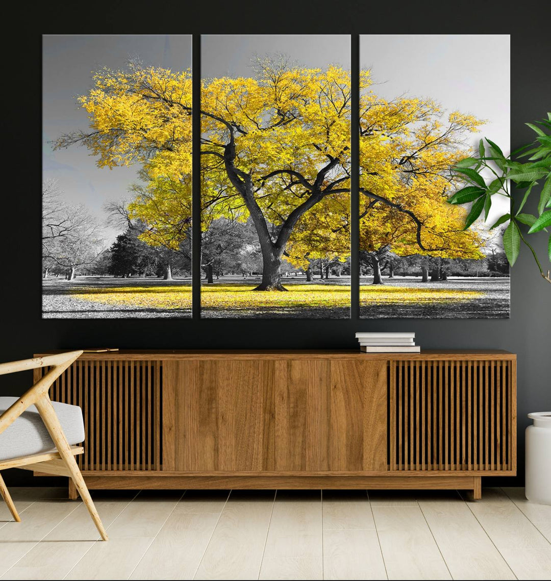 The Big Yellow Tree Canvas Print features vivid art on a ready-to-hang museum-quality canvas.