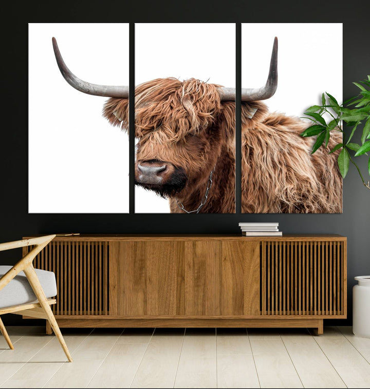 Self Portrait of Highland Cow Canvas Wall Art Print with UV coating.