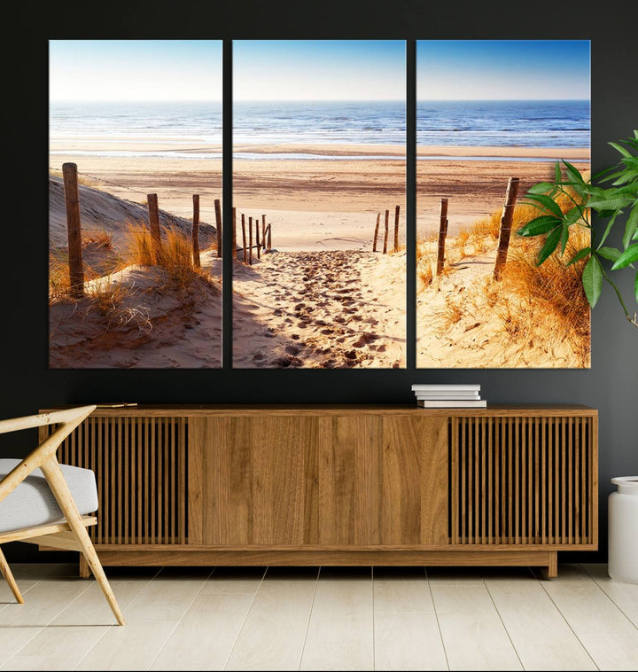 Serene Beach Path Canvas Art, Giclee Canvas Print with Gallery Wrap, Coastal Sand Dunes Wall Art Featuring Canon Print Quality