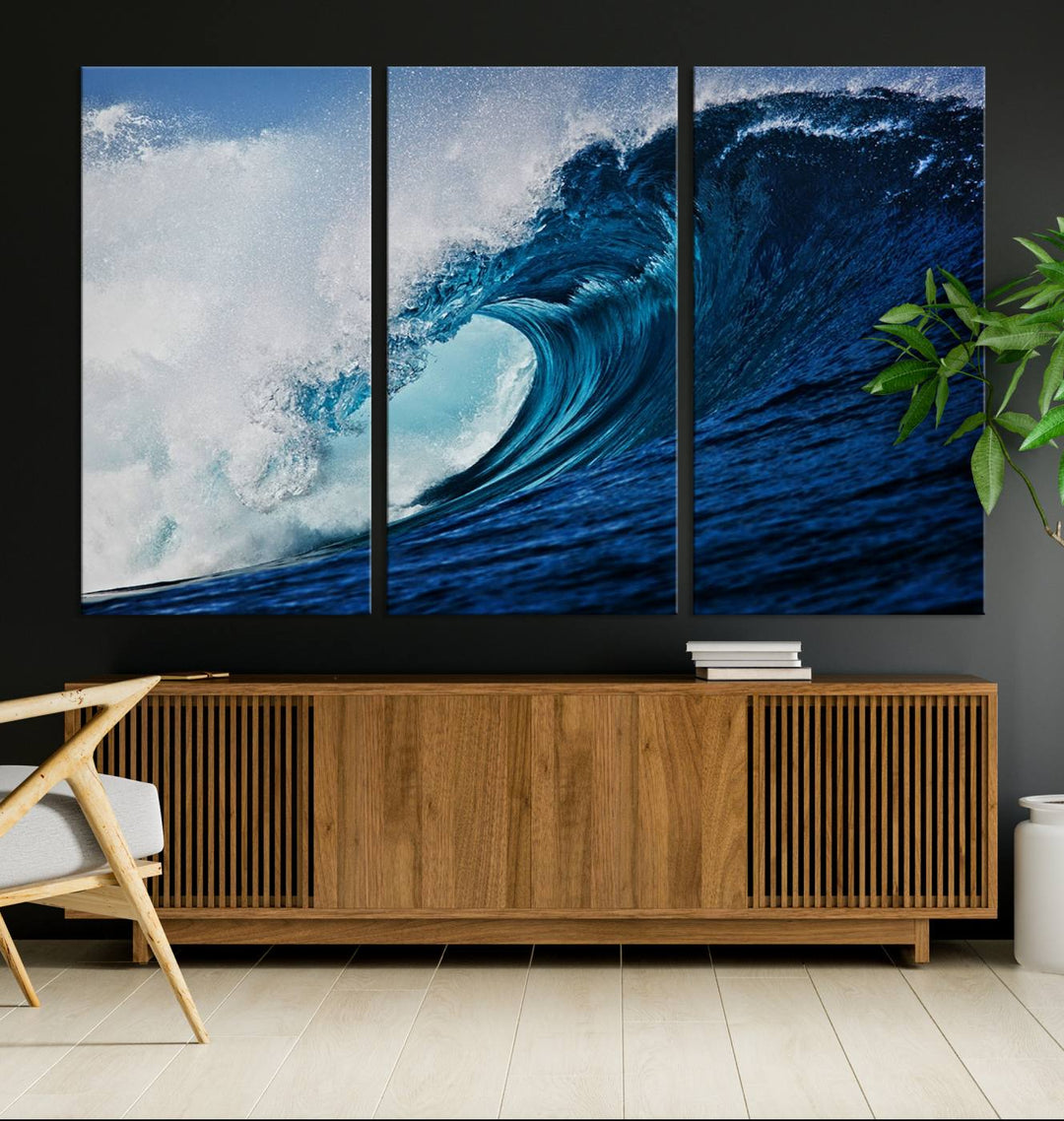 Ocean Wave at Sunset Canvas Art, Large Wall Print of Vibrant Water Waves, Coastal Art for Living Room and Dining Room Decor