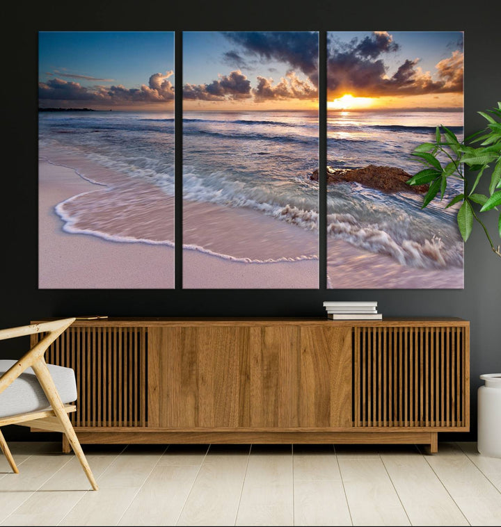 Sea Ocean Sunset Beach Wall Art Canvas Print.