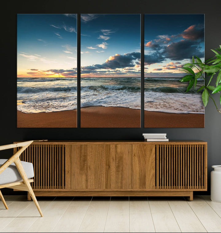 Ocean Beach Wall Art Canvas Print hangs prominently.