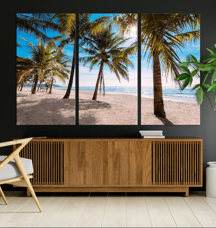 The Palm Beach Tropical Island Canvas Print is perfect wall art for a sunny beach vibe.