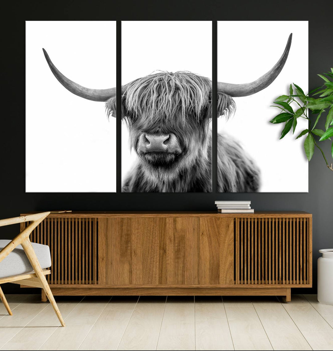 The Grayscale Scottish Highland Cow canvas is a museum-quality piece perfect for your dining room. Enjoy free shipping on this stunning artwork!.