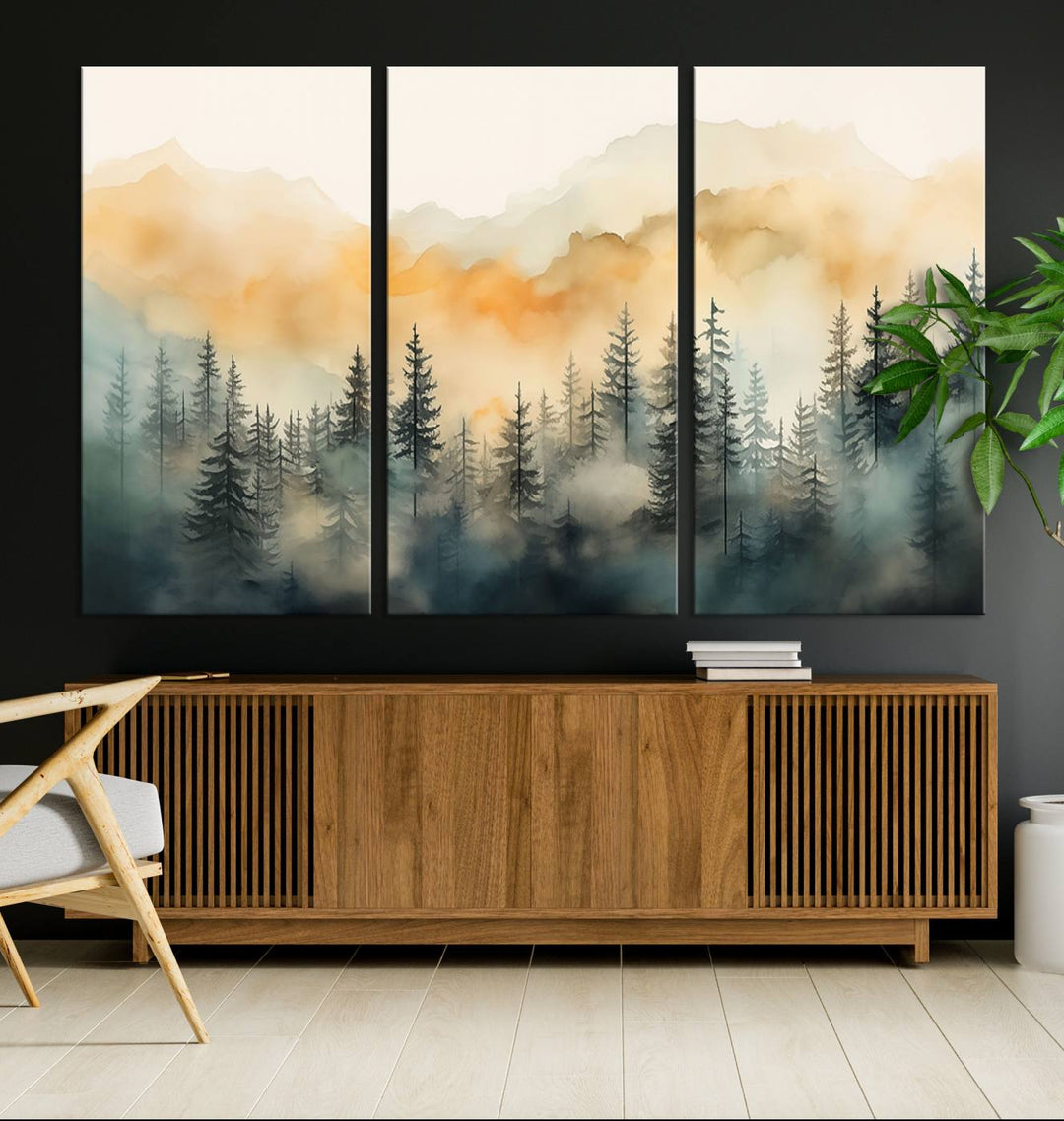 Abstract Forest Print - Mountain Wall Art showcasing a captivating design.