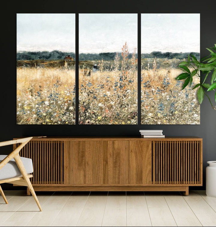 The Wildflower Field Wall Art adds a rustic touch to the space.