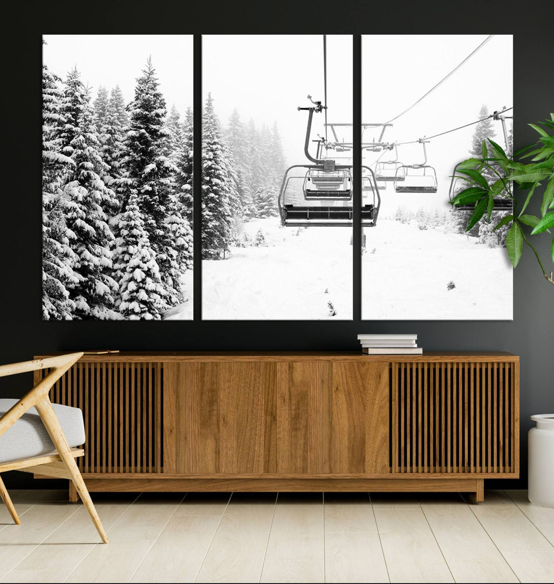 The winter decor features a Ski Lift Wall Art Canvas Print.