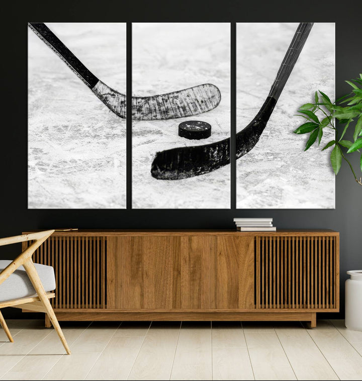 The dining room showcases Winter Ice Hockey Sport Canvas Art.