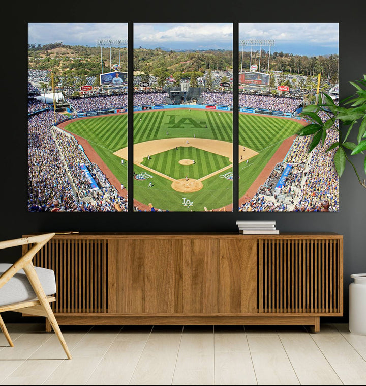 Aerial view of a sunny game day at Citi Field, captured in a 3-panel canvas print wall art.