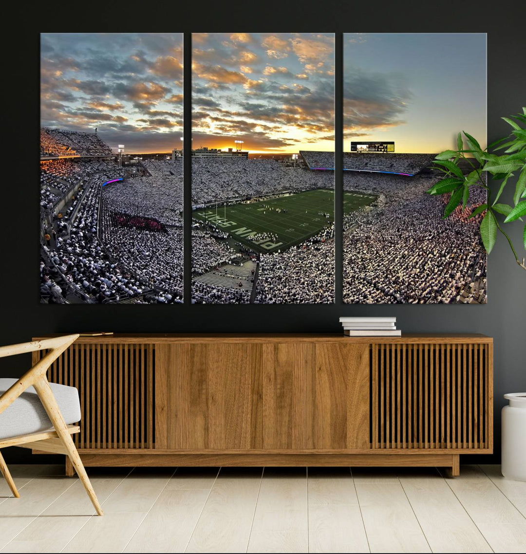 Enhance your dining area with team spirit by mounting the Beaver Stadium Wall Art, capturing sunsets in elegant style.