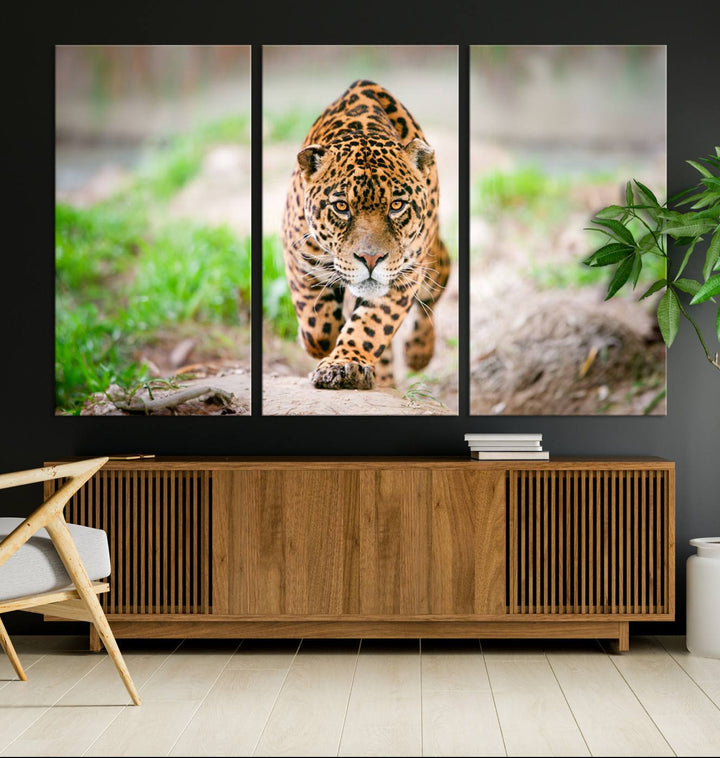 Leopard on the Prowl is a large canvas showcasing a captivating scene.