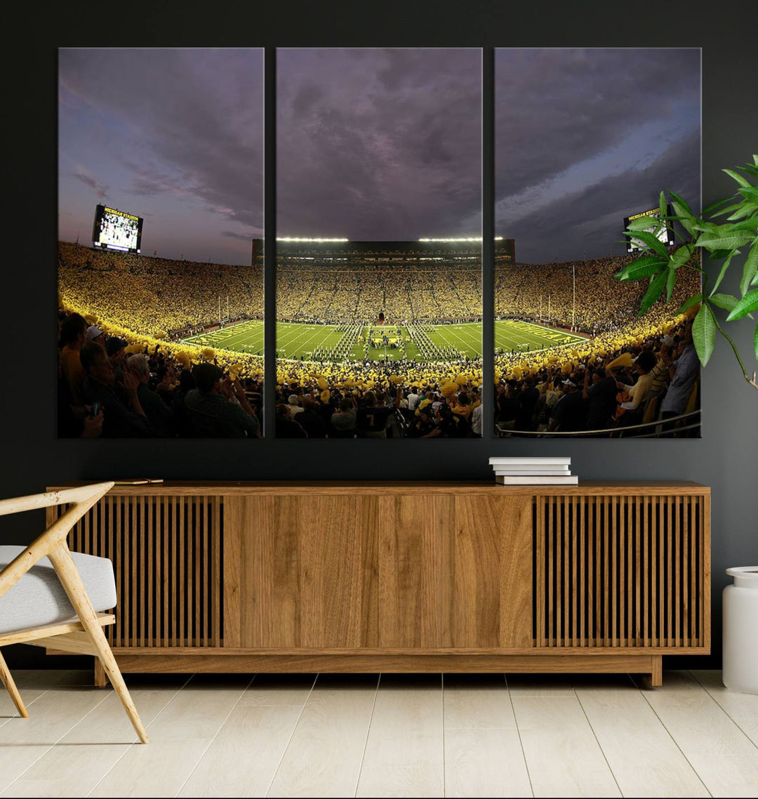 Michigan Stadium Wall Art Canvas Print of a night game by the Wolverines.