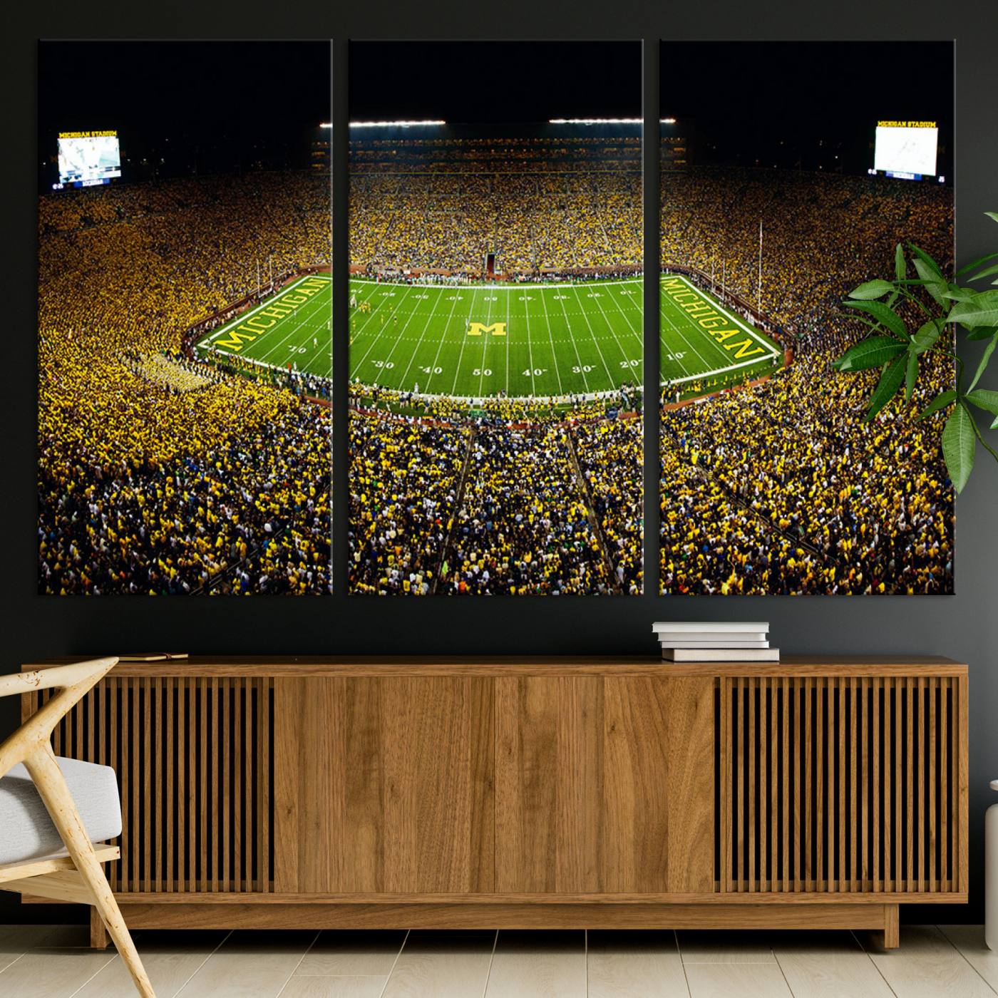 26166-MGV-CV-36X24-Stadium in Michigan Wall Art Canvas Print, Framed American Football Stadium Art Picture Print, Football Stadium Field Perfect Sports Room Decor Artwork