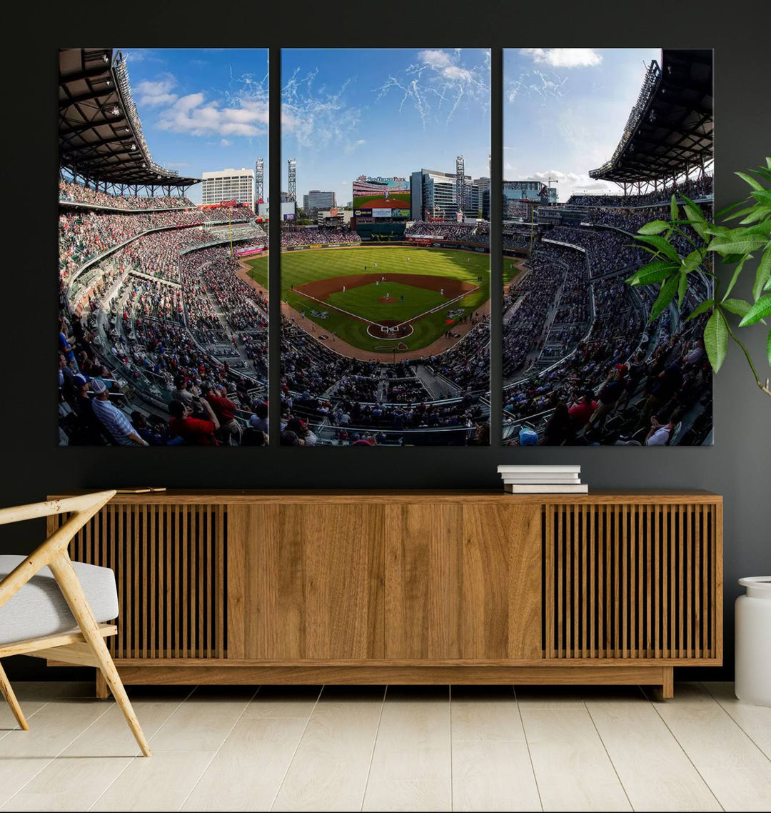 Truist Park Stadium Triple Canvas: Atlanta Braves Game Day Sky—Perfect Decor!.