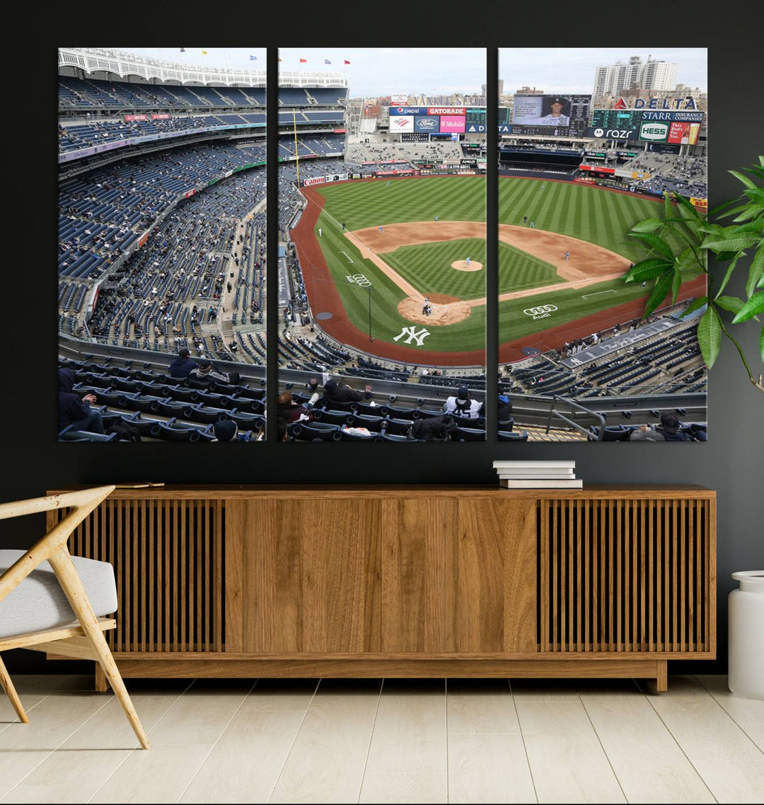 Aerial view of Yankee Stadium filled with fans, showcased on a New York Yankees Stadium Wall Art Canvas Print.