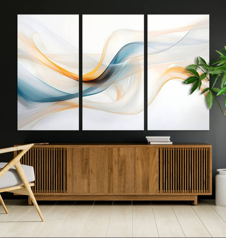 Decorative Turquoise Abstract Wave Wall Art Canvas Print.