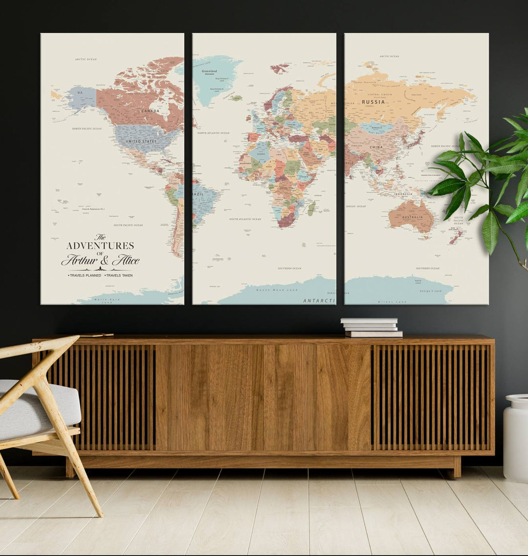Custom World Map Wall Art Canvas Print - Personalized World Map Wall Art, Customize Wall Art Map Print