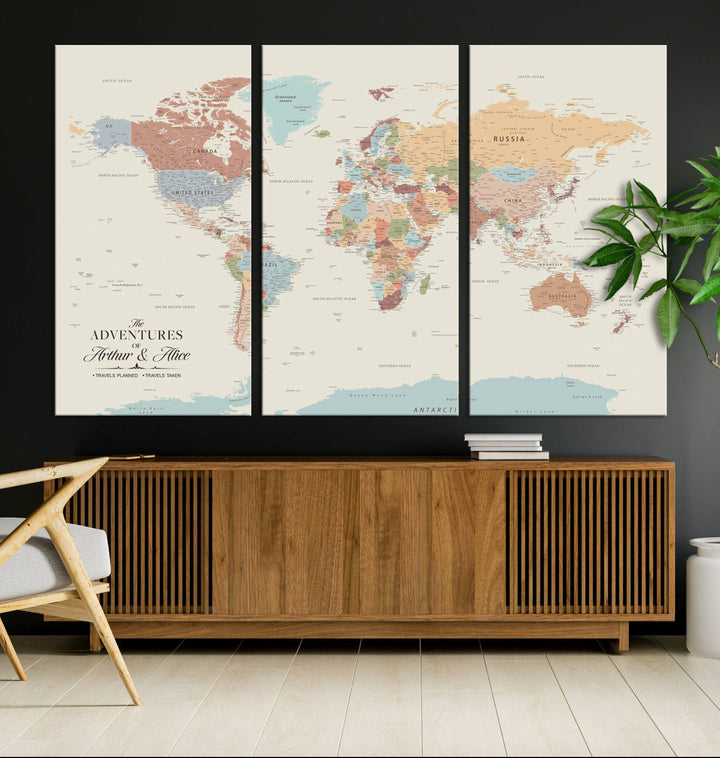 Custom World Map Wall Art Canvas Print - Personalized World Map Wall Art, Customize Wall Art Map Print