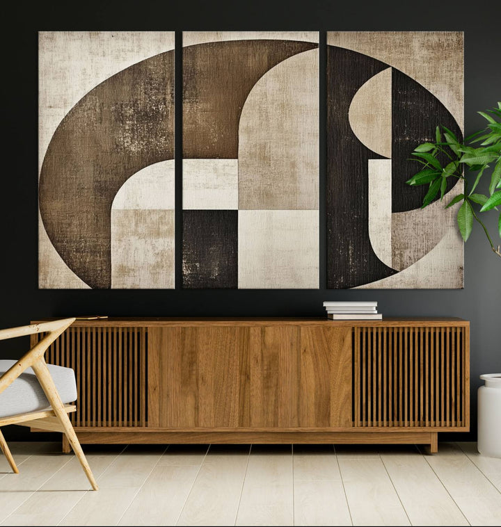 The Wabi Sabi Geometric Minimalist Wall Art Canvas Print is a modern abstract canvas featuring neutral mid-century art, ideal for zen and minimalist decor.