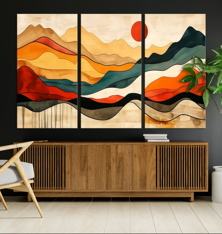 Triptych of Mid Century Mountain Wall Art.