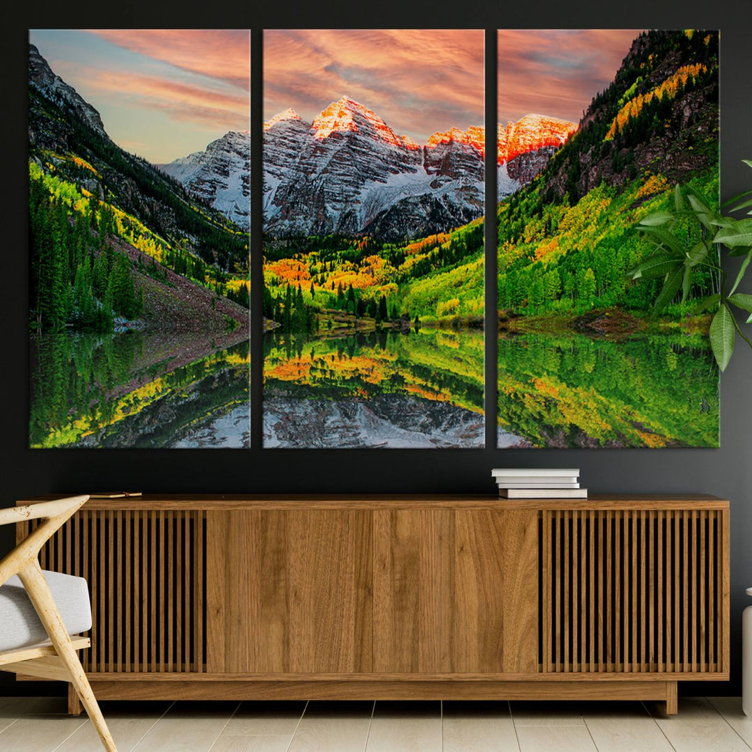 Maroon Bells Lake Wall Art Canvas Print – Majestic Colorado Mountain Landscape, Autumn Reflection, Multi-Panel Framed Artwork for Home, Office Decor