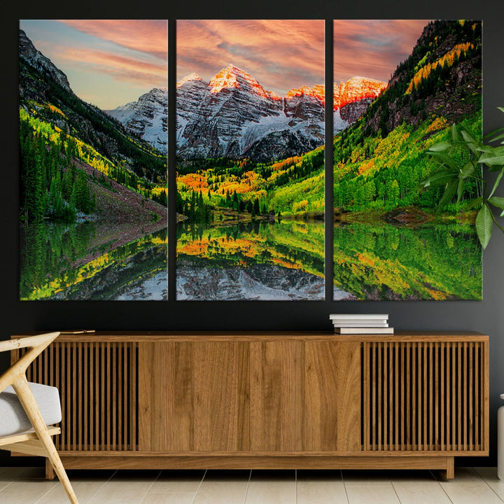 Maroon Bells Lake Wall Art Canvas Print – Majestic Colorado Mountain Landscape, Autumn Reflection, Multi-Panel Framed Artwork for Home, Office Decor