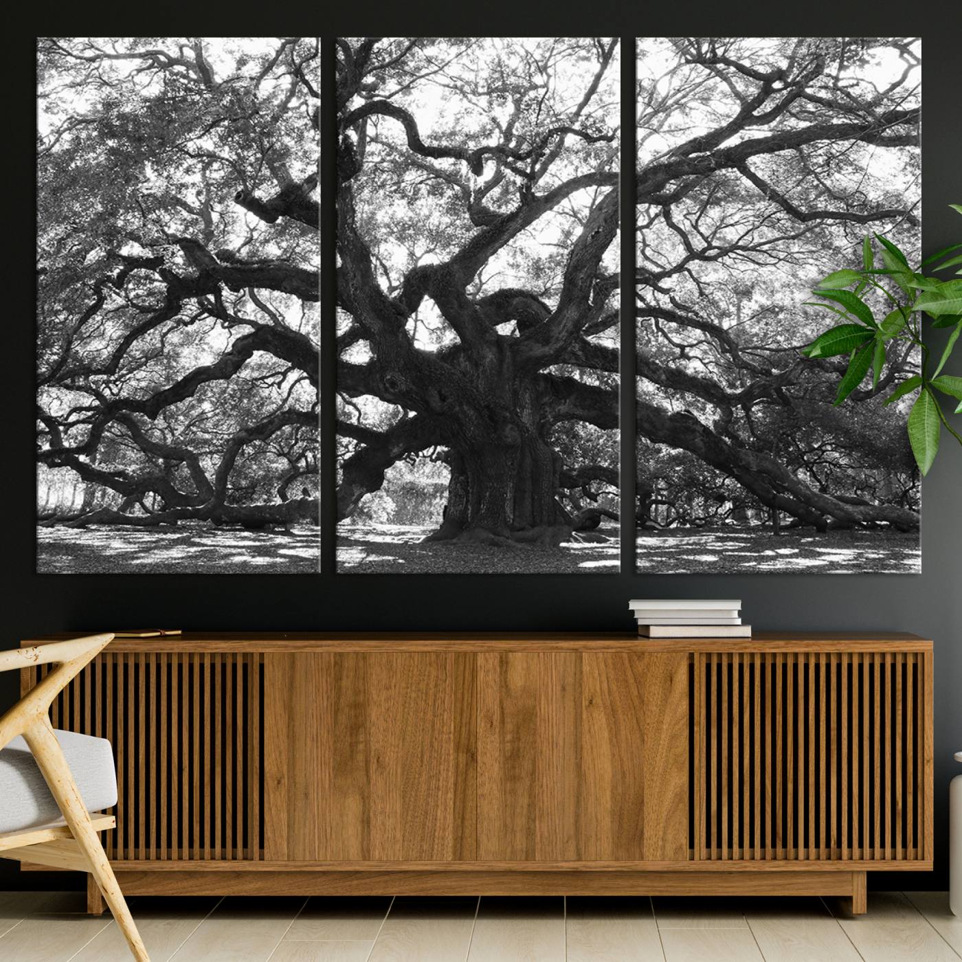 81655611-MGV-CV-36X24-Ancient Oak Wall Art Canvas Print, Framed Twisted Branches Art Picture Print, Gnarled Tree Perfect Moody Nature Decor