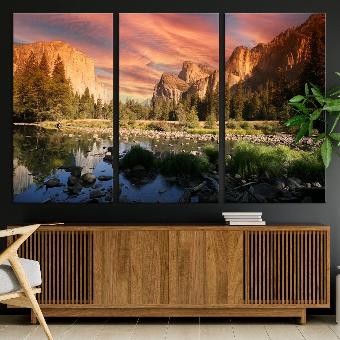 31199457-MGV-CV-36X24-Yosemite Valley Canvas Wall Art, Framed El Capitan Art Picture Print, Sunset Sky Perfect Vibrant Western Decor