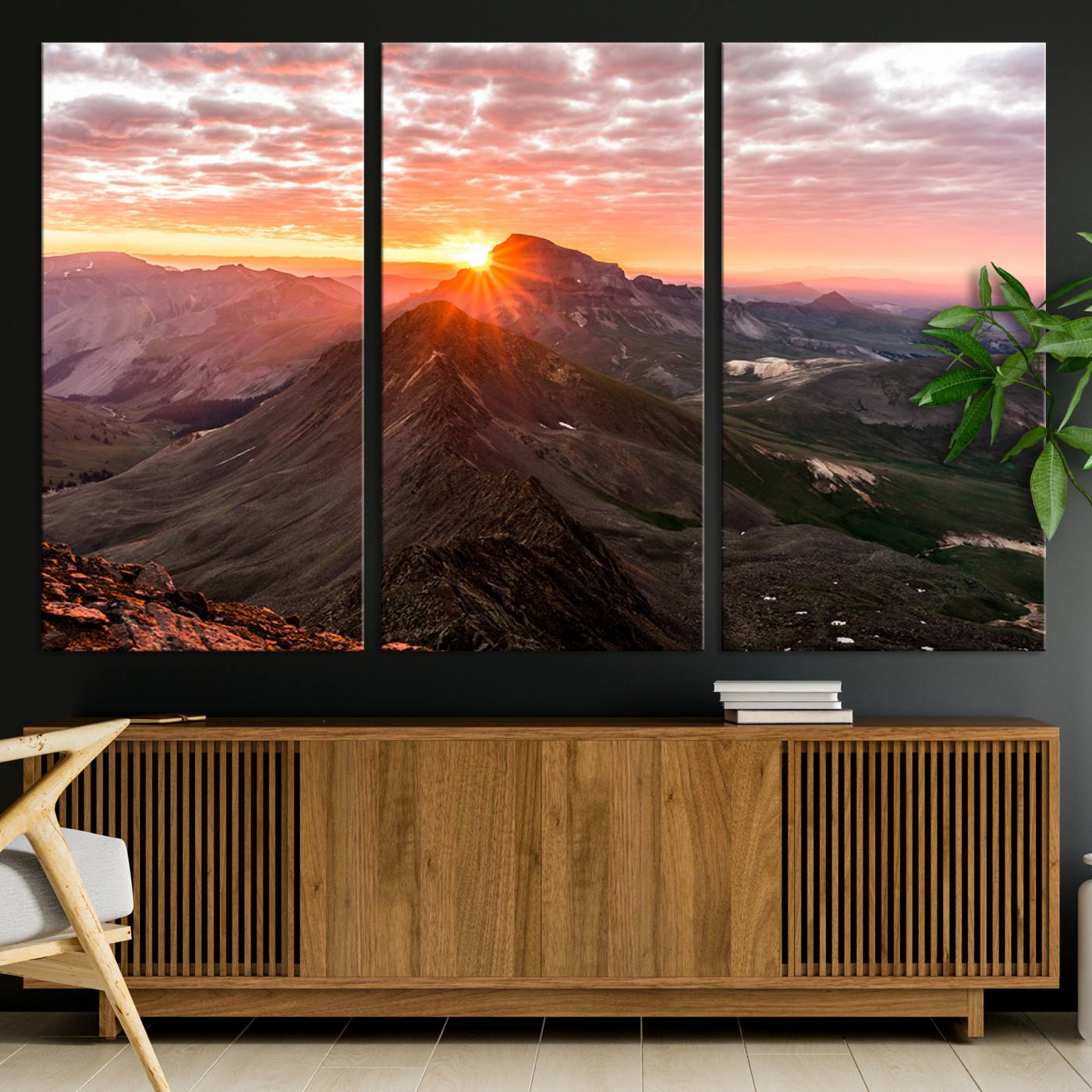 50957419-MGV-CV-36X24-Mountain Sunrise Wall Art Canvas Print, Framed Alpine Ridge Art Picture Print, Mountain Range Perfect Vibrant Rustic Decor