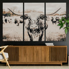27497342-MGV-CV-36X24-Texas Longhorn Wall Art Canvas Print, Framed Speckled Cow Art Picture Print, Horned Cattle Perfect Rustic Western Decor Artwork
