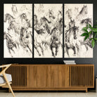 19433417-MGV-CV-36X24-Running Horses Wall Art Canvas Print, Framed Horse Sketch Art Picture Print, Galloping Herd Perfect Monochrome Western Decor
