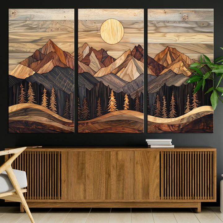 50100230-MGV-CV-36X24-Wood Mountain Wall Art Canvas Print, Framed Boho Wood Art Print, Abstract Woodland Farmhouse Decor