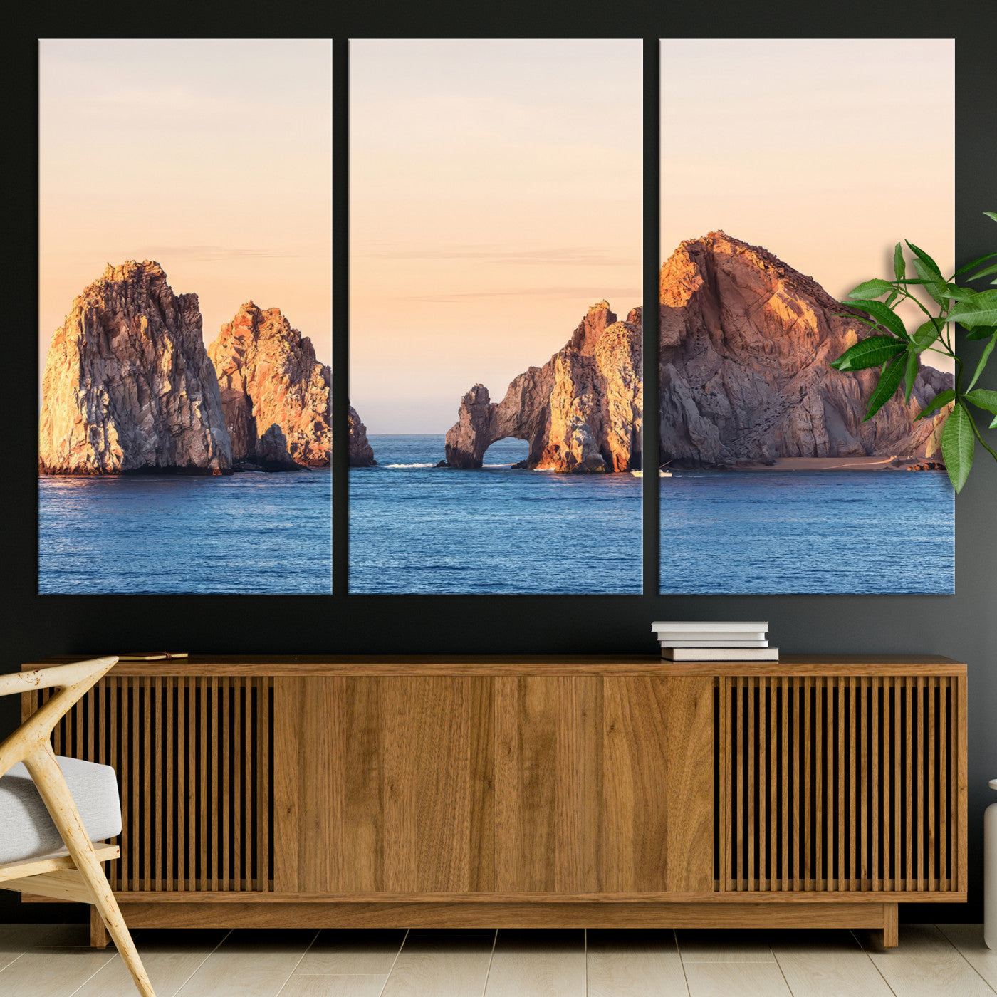 72996116-MGV-CV-36X24-El Arco Wall Art Canvas Print, Framed Cabo Rocks Art Picture Print, Ocean Arch Perfect Golden Coastal Landmark Decor, The Arch Canvas Print