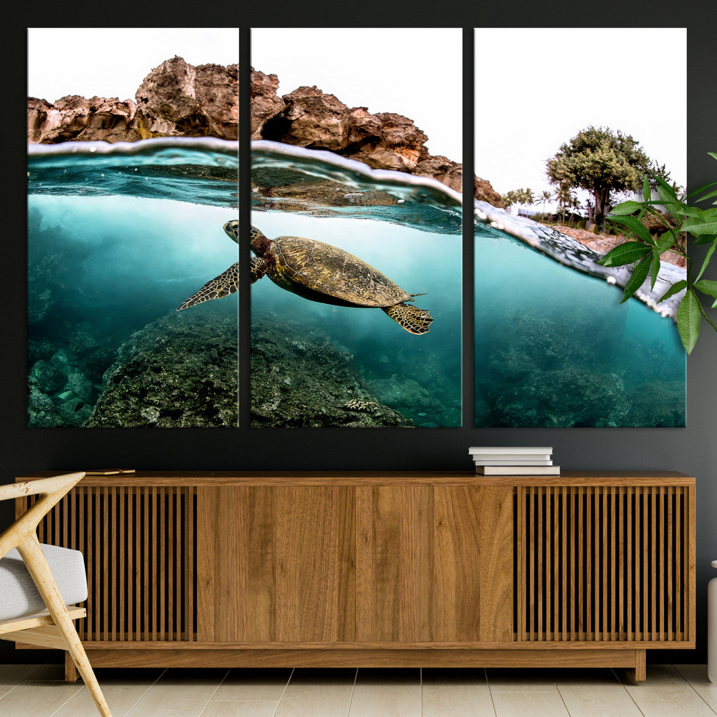 44200301-MGV-CV-36X24-Sea Turtle Wall Art Canvas Print, Framed Ocean Life Art Picture Print, Tropical Perfect Coastal Decor