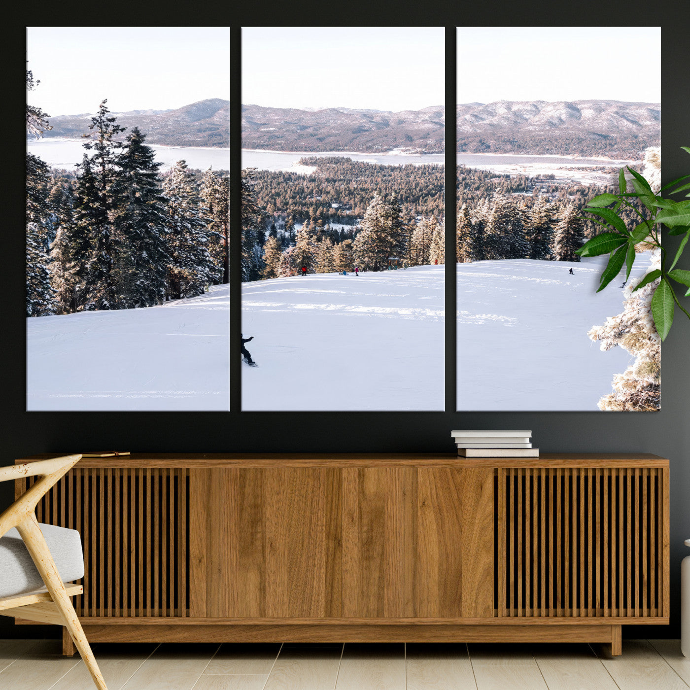 79857868-MGV-CV-36X24-Snowy Mountain Wall Art Canvas Print, Framed Ski Slope Art Picture Print, Winter Forest Perfect Rustic Decor, Framed Ski Slope Canvas