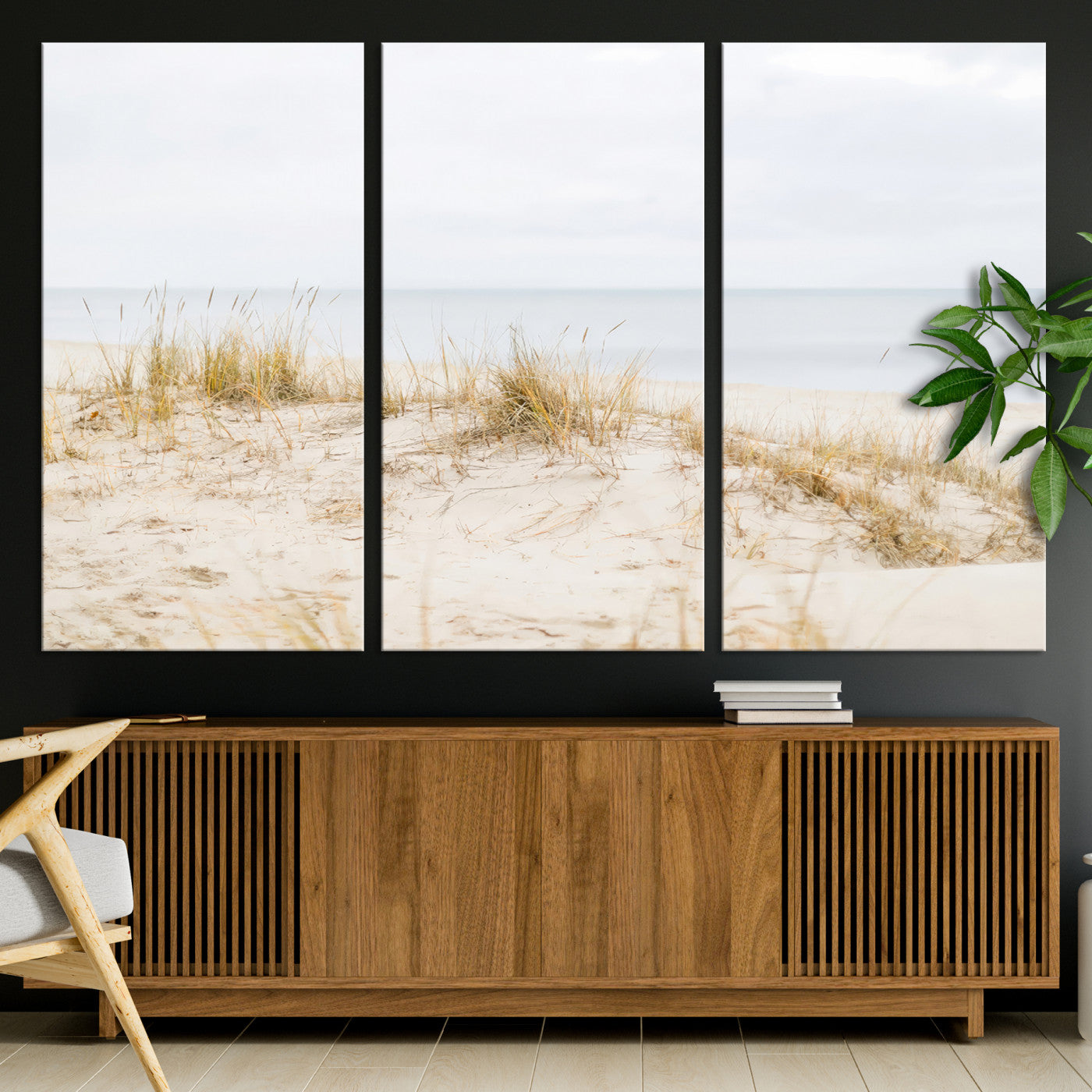 13146857-MGV-CV-36X24-Beach Dunes Wall Art Canvas Print, Framed Coastal Grass Art Picture Print, Sand Perfect Minimalist Decor, Framed Sand Dunes Canvas