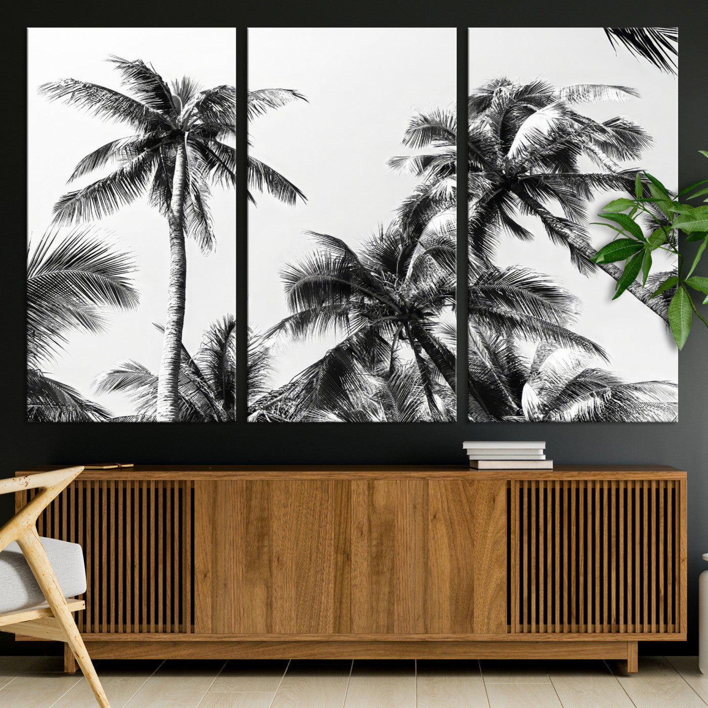 46641801-MGV-CV-40X27-Palm Wall Art Canvas Print, Framed Tropics Art Picture Print, Monochrome Perfect Minimalist Decor
