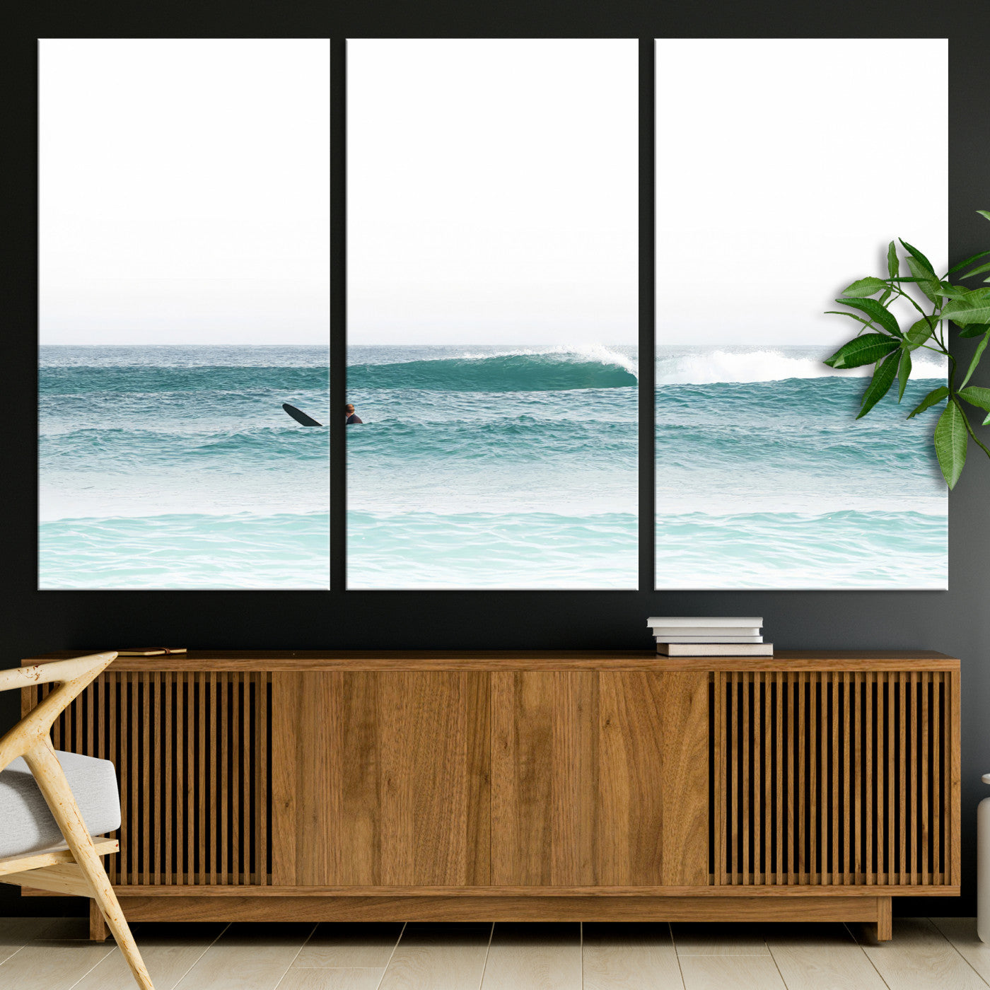 56345117-MGV-CV-36X24-Surfing Wall Art Canvas Print, Framed Ocean Art Picture Print, Waves Perfect Minimalist Decor