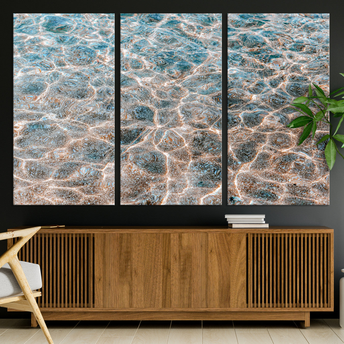 26580287-MGV-CV-36X24-Clear Water Wall Art Canvas Print, Framed Sunlit Ripples Art Picture Print, Ocean Texture Perfect Modern Coastal Decor