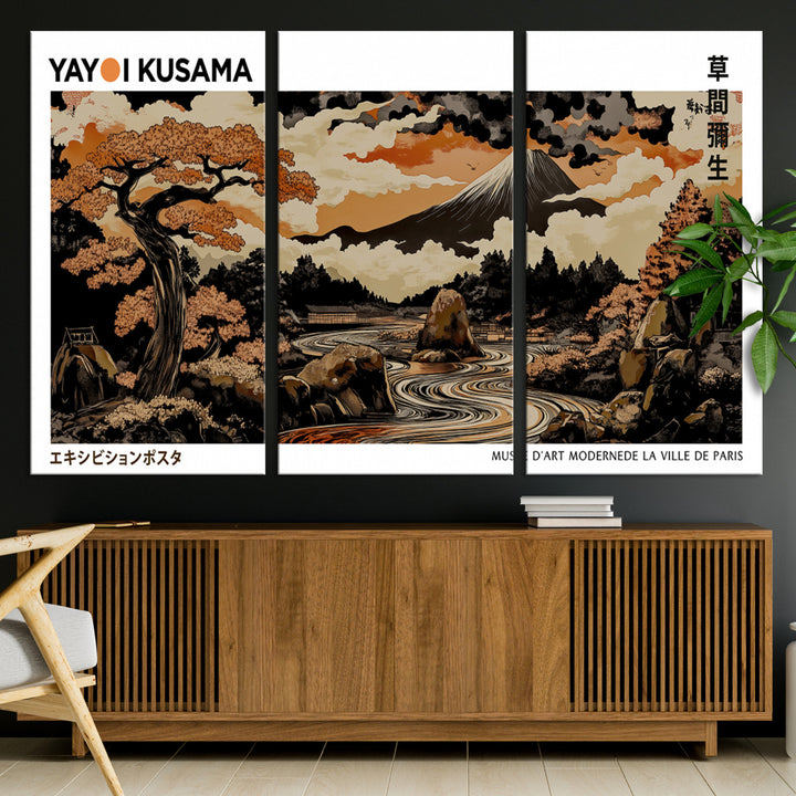 Modern Japanese Wall Art Print Yayoi Kusama Canvas Wall Art Abstract Mount Fuji Canvas Print Japanese Landscape Art Printing