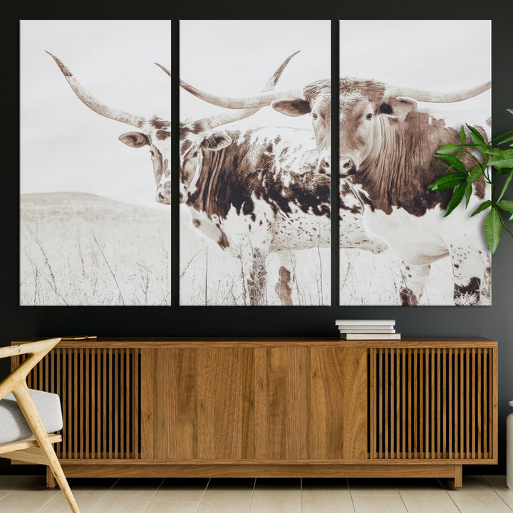 Longhorn Wall Art Canvas Print, Longhorn Wall Art Wall Art Canvas Print, Western Cow Canvas Print, Framed Rustic Farm Decor Art Print,