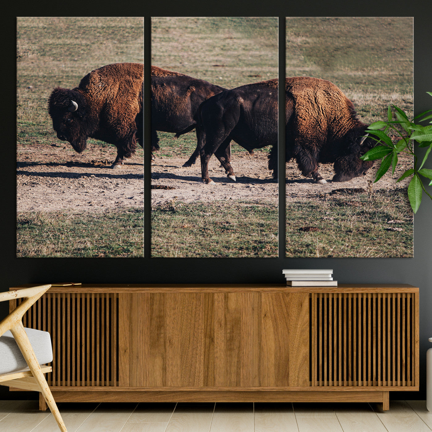 58141885-MGV-CV-36X24-Bison Photography Wall Art Canvas Print, Framed Western Wildlife Art Picture Print, Modern Ranch Perfect Western Rustic Decor Artwork