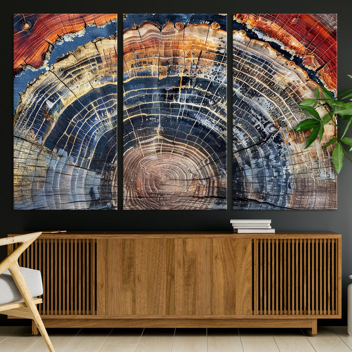 Tree Rings Canvas Wall Art Print, Framed Wood Texture Art Picture Print, Petrified Wood Perfect Modern Rustic Decor Artwork