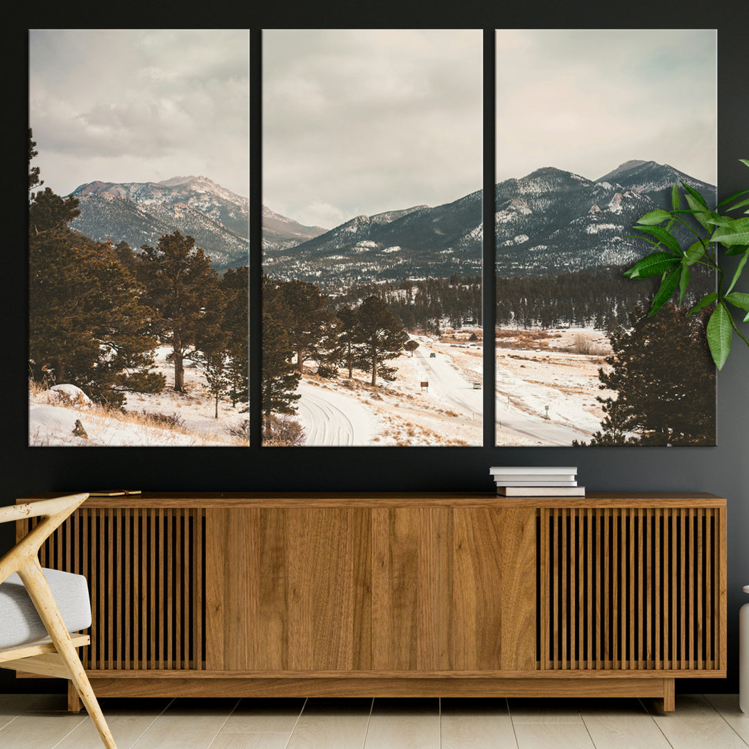 Mountain Landscape Wall Art Canvas Print, Framed Snowy Peaks Art Picture Print, Alpine Aesthetic Perfect Rustic Winter Decor Artwork