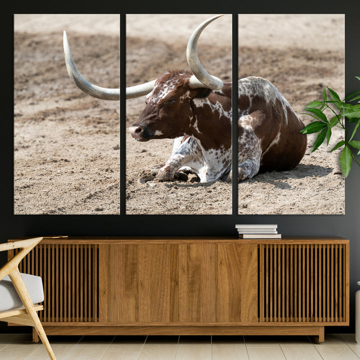 Texas Longhorn Wall Art Canvas Print, Framed Country Living Art Picture Print, Farmhouse Perfect Western Decor Artwork