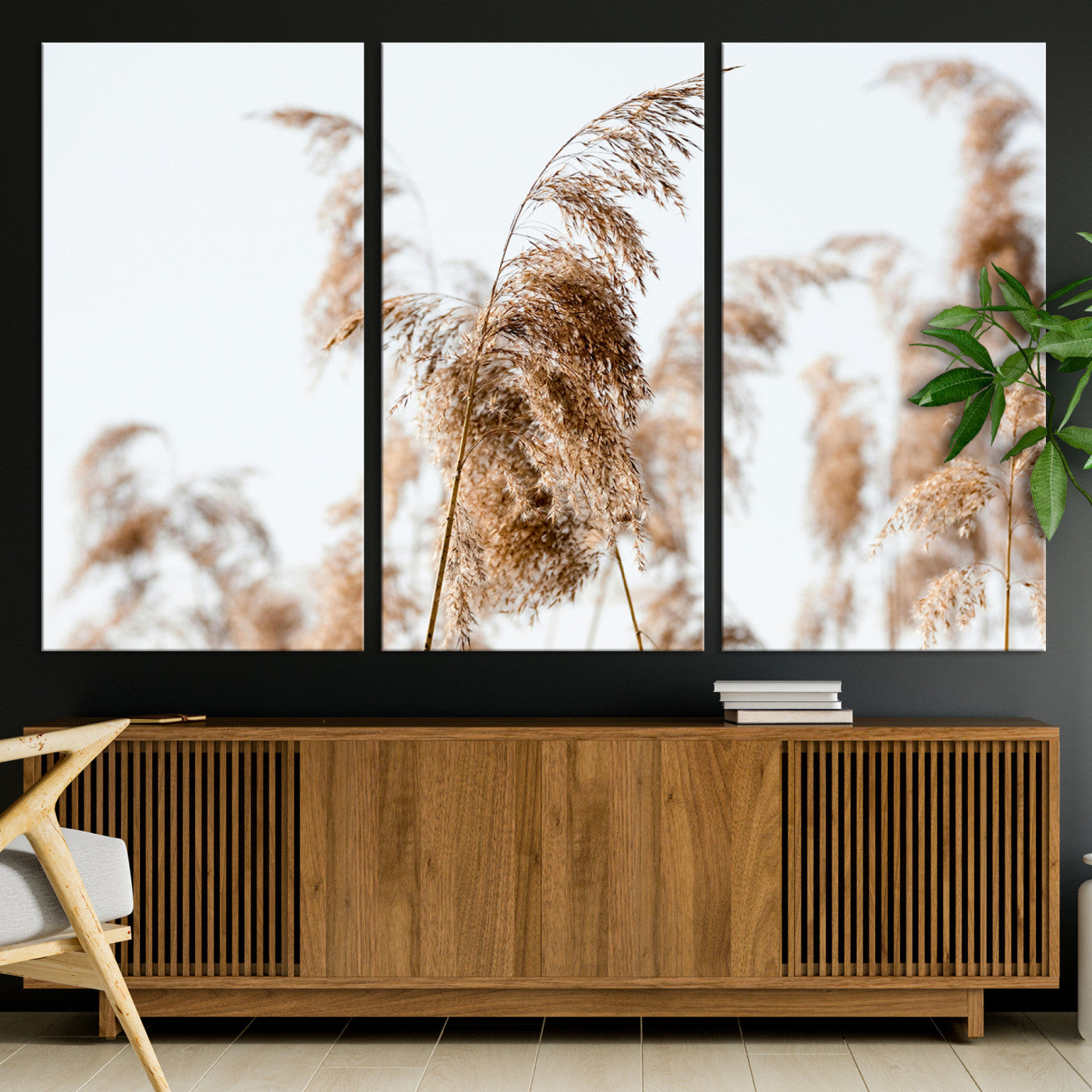 17019393-MGV-CV-36X24-Pampas Grass Wall Art Canvas Print, Framed Neutral Tones Art Picture Print, Minimalist Nature Perfect Boho Decor Artwork