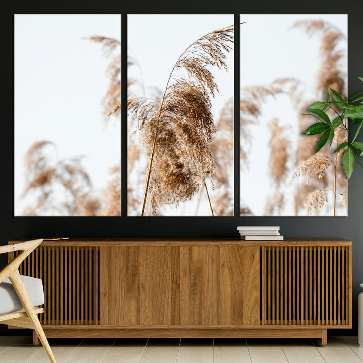 Pampas Grass Wall Art Canvas Print, Framed Neutral Tones Art Picture Print, Minimalist Nature Perfect Boho Decor Artwork